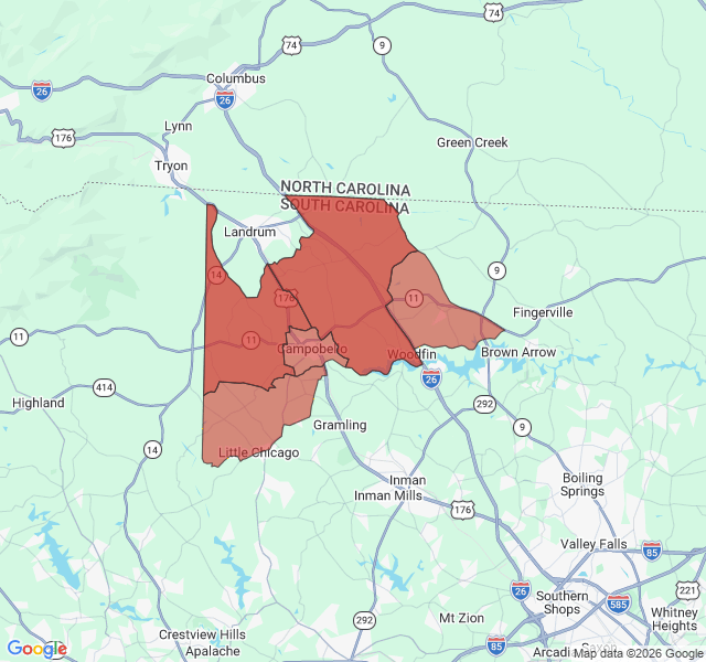 Map of septic coverage in Campobello, SC
