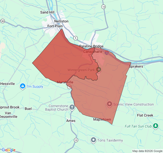 Map of septic coverage in Canajoharie, NY