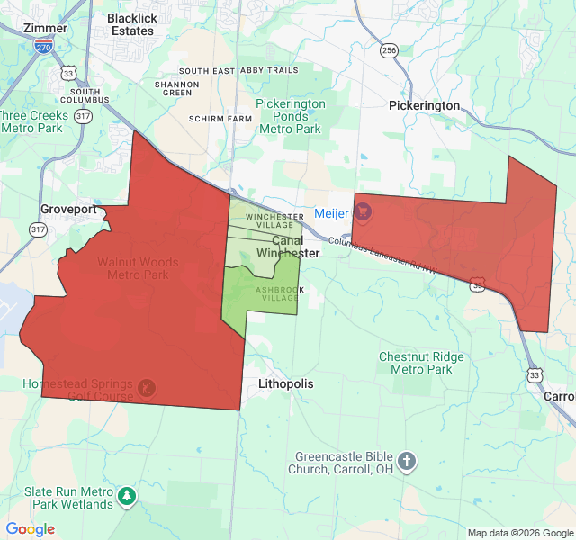 Map of septic coverage in Canal Winchester, OH