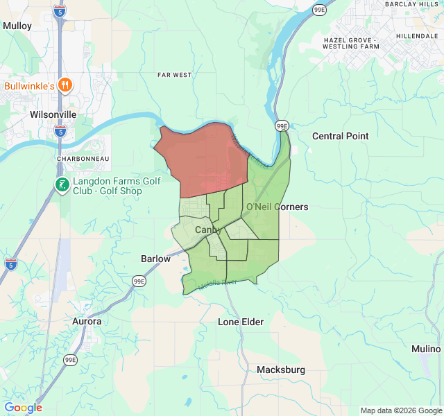 Map of septic coverage in Canby, OR
