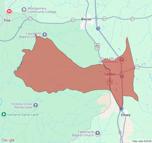 Map of septic coverage in Candor, NC