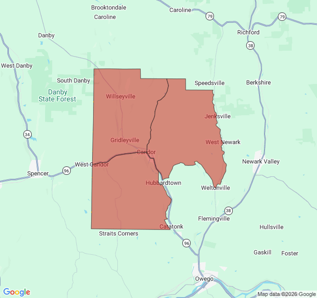 Map of septic coverage in Candor, NY