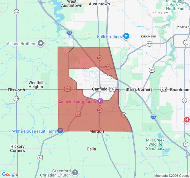 Map of septic coverage in Canfield, OH