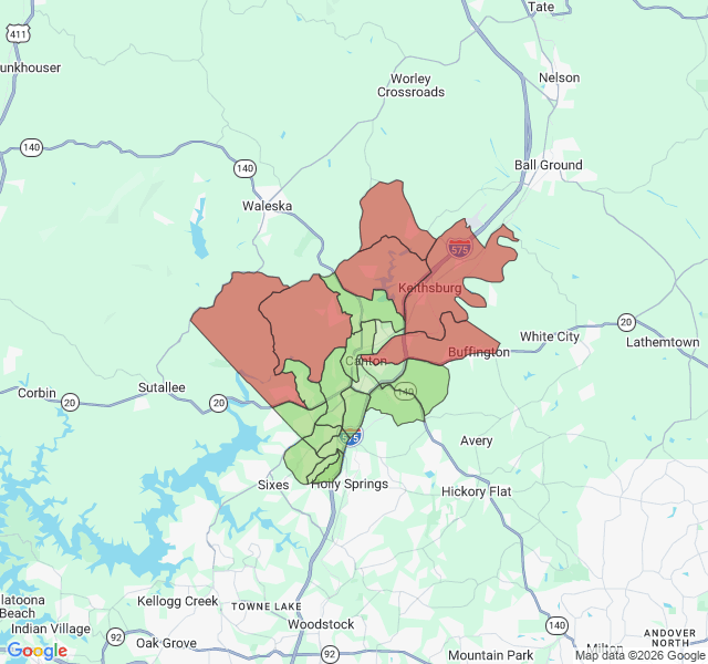 Map of septic coverage in Canton, GA