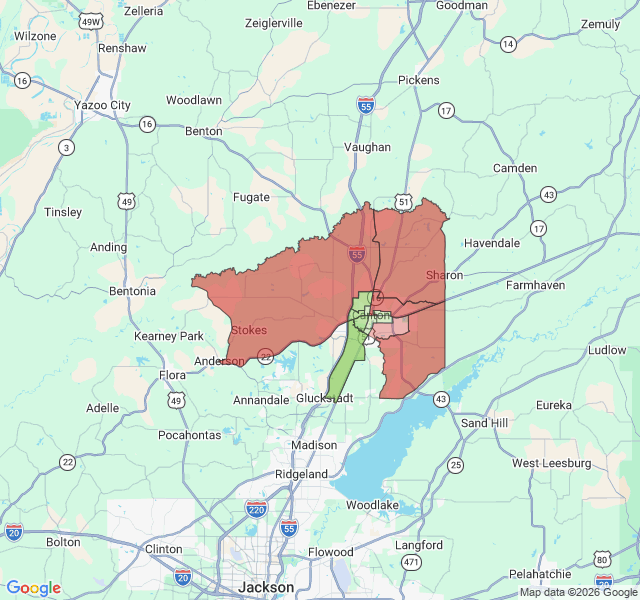 Map of septic coverage in Canton, MS