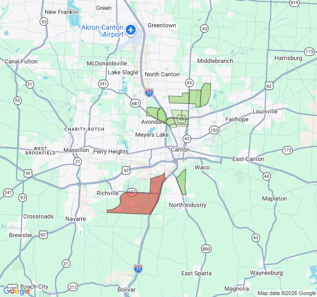 Map of septic coverage in Canton, OH