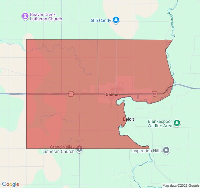 Map of septic coverage in Canton, SD