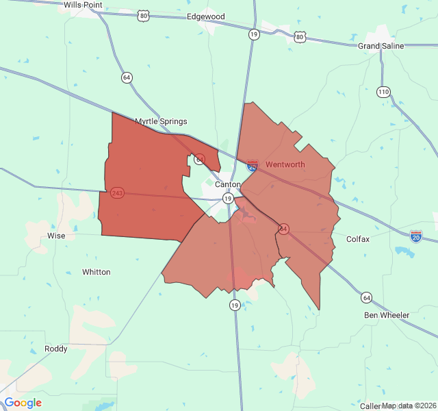 Map of septic coverage in Canton, TX