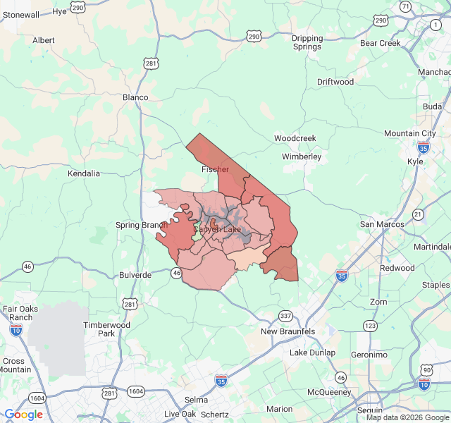 Map of septic coverage in Canyon Lake, TX