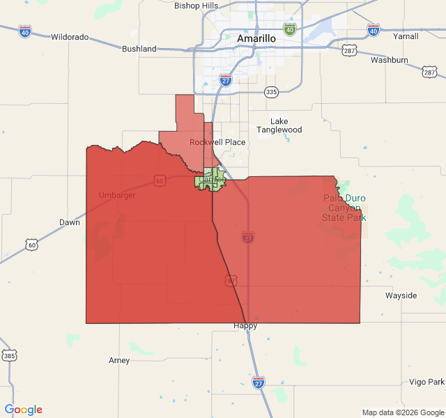 Map of septic coverage in Canyon, TX