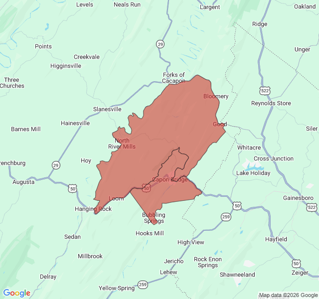 Map of septic coverage in Capon Bridge, WV