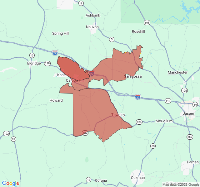 Map of septic coverage in Carbon Hill, AL