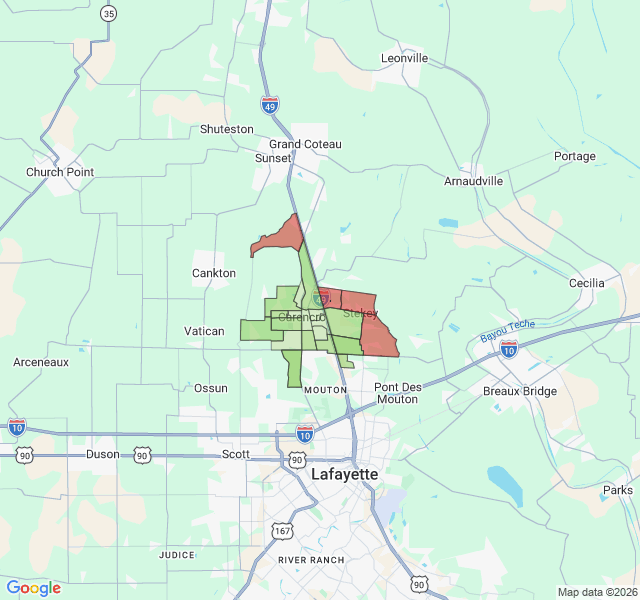 Map of septic coverage in Carencro, LA
