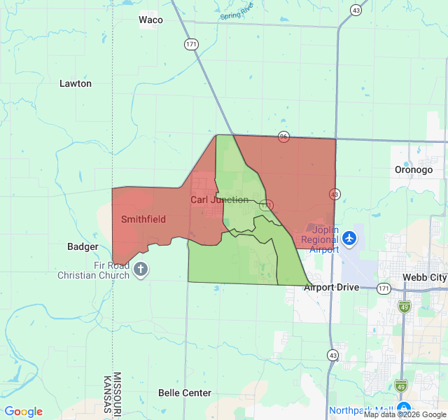 Map of septic coverage in Carl Junction, MO