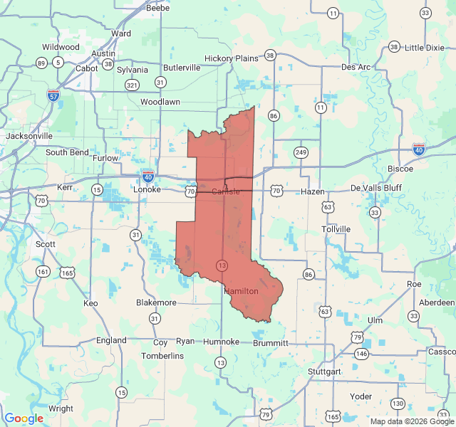 Map of septic coverage in Carlisle, AR