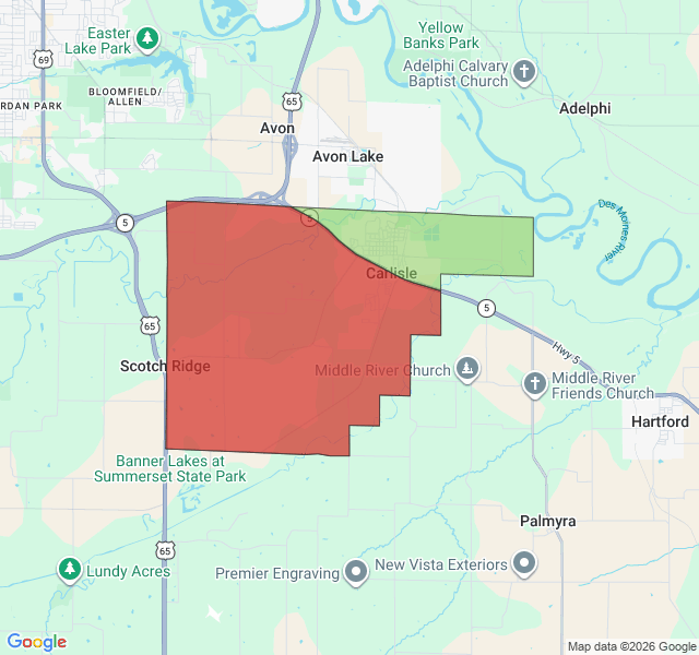 Map of septic coverage in Carlisle, IA