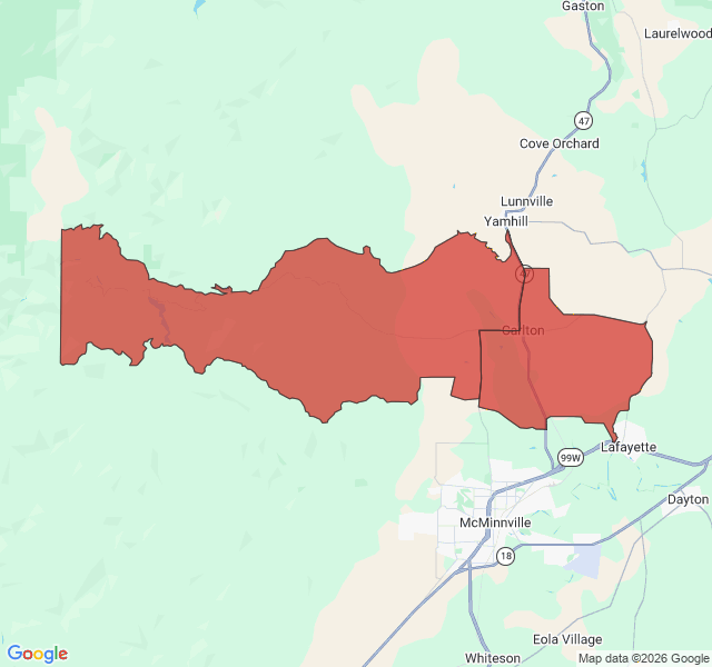 Map of septic coverage in Carlton, OR