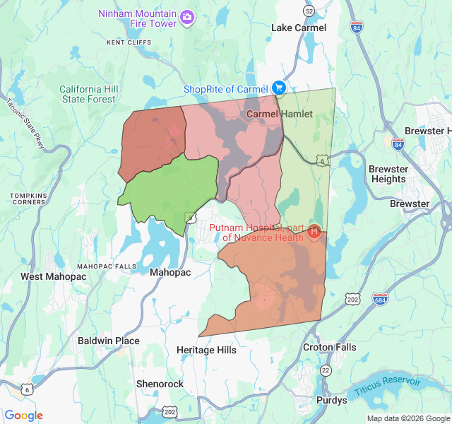 Map of septic coverage in Carmel, NY