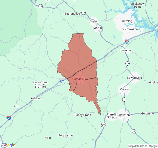 Map of septic coverage in Carnesville, GA