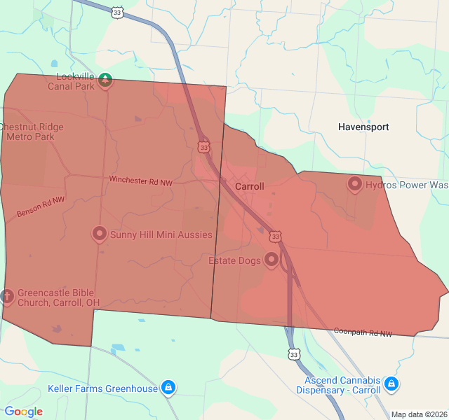 Map of septic coverage in Carroll, OH