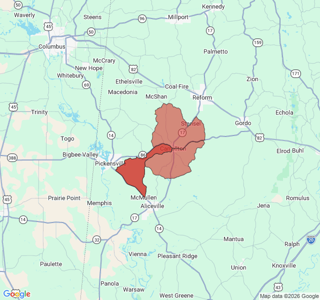 Map of septic coverage in Carrollton, AL