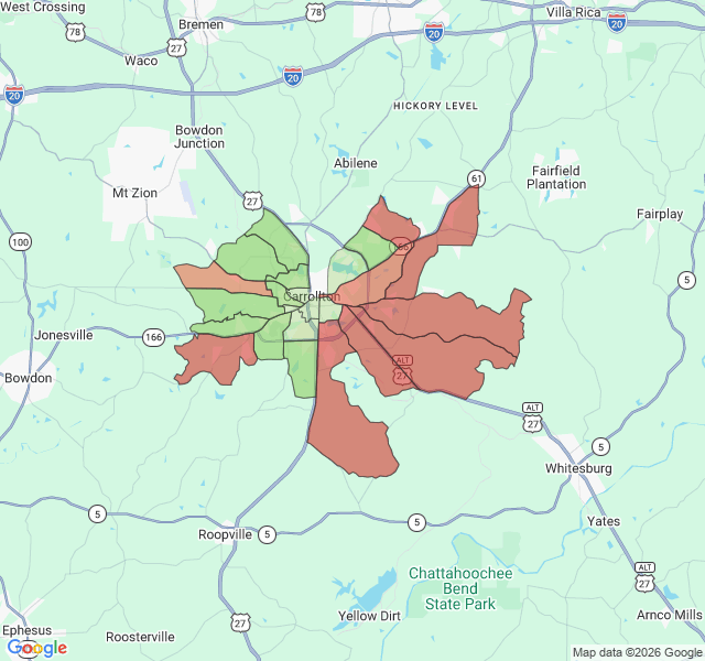 Map of septic coverage in Carrollton, GA