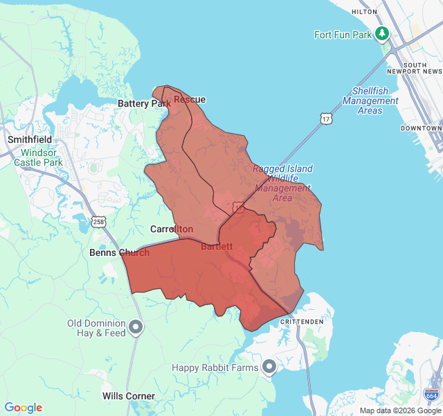 Map of septic coverage in Carrollton, VA