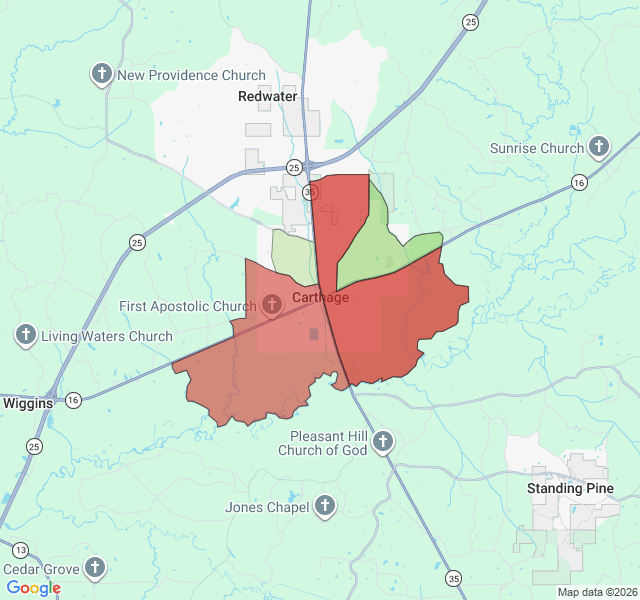 Map of septic coverage in Carthage, MS