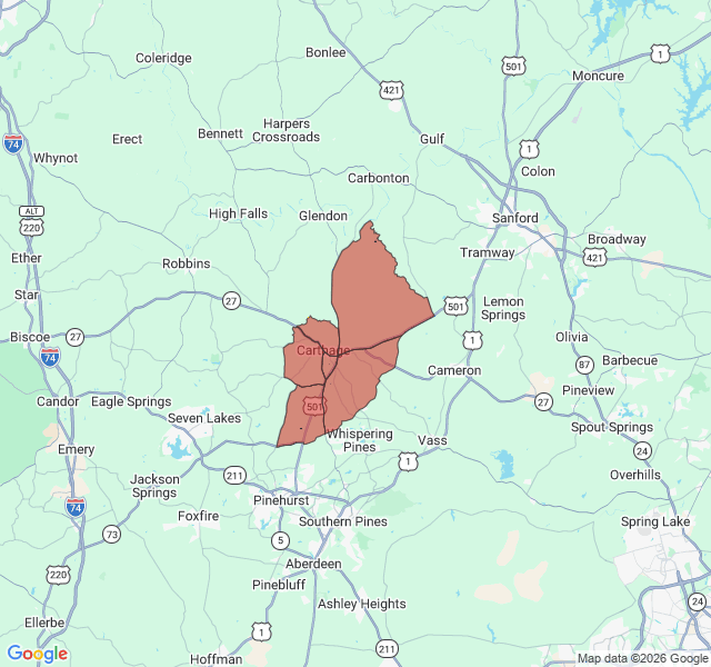 Map of septic coverage in Carthage, NC