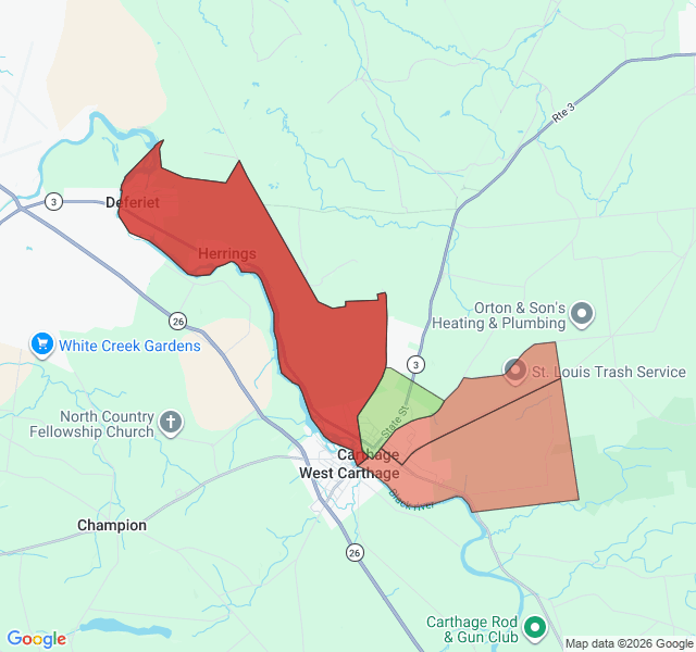 Map of septic coverage in Carthage, NY
