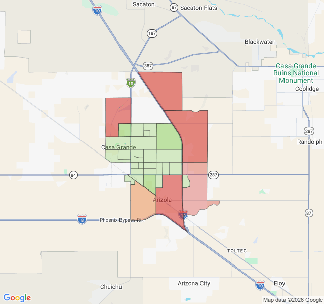 Map of septic coverage in Casa Grande, AZ