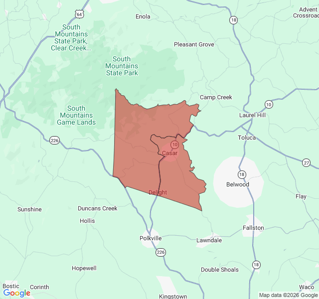 Map of septic coverage in Casar, NC