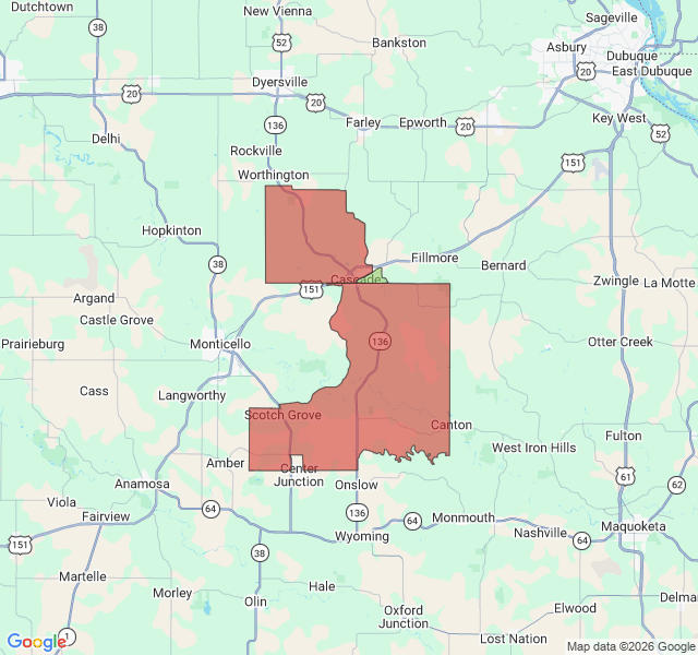Map of septic coverage in Cascade, IA