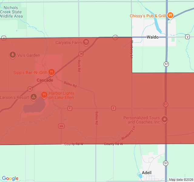 Map of septic coverage in Cascade, WI