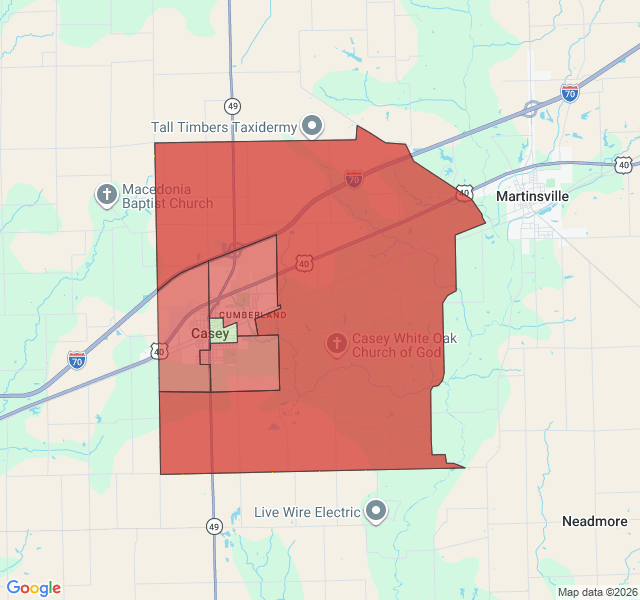 Map of septic coverage in Casey, IL