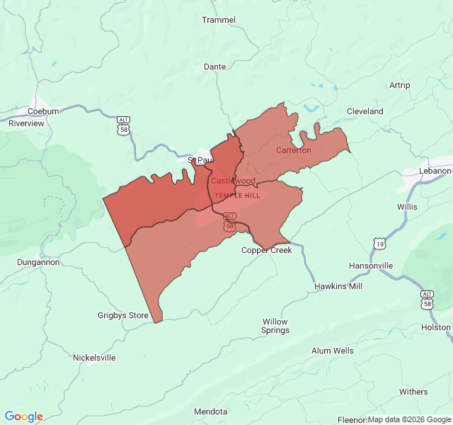 Map of septic coverage in Castlewood, VA