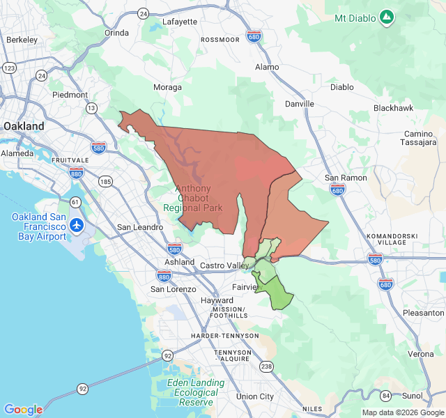 Map of septic coverage in Castro Valley, CA