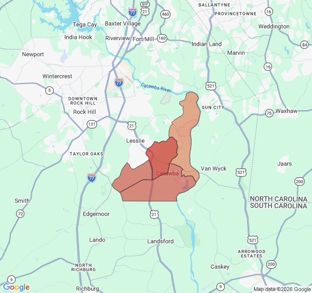 Map of septic coverage in Catawba, SC