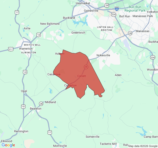 Map of septic coverage in Catlett, VA