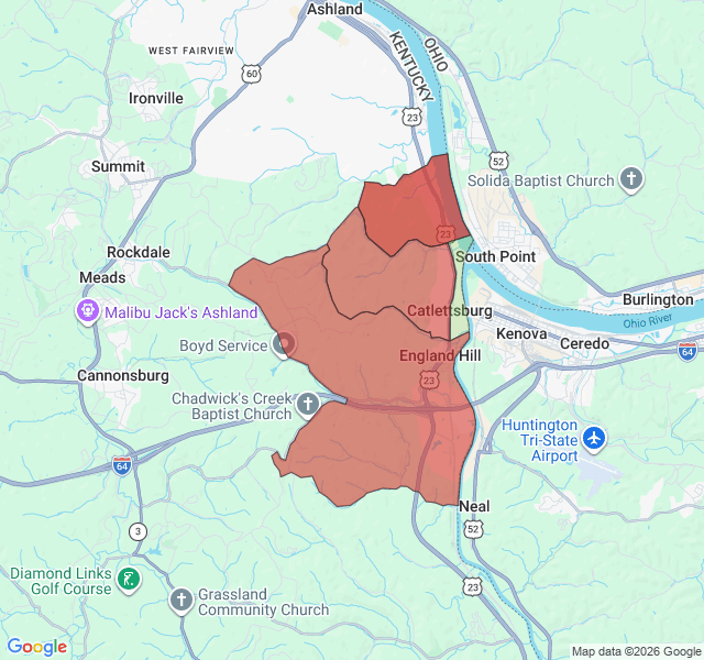 Map of septic coverage in Catlettsburg, KY