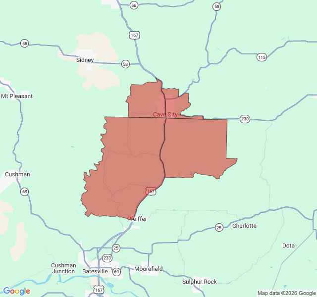 Map of septic coverage in Cave City, AR
