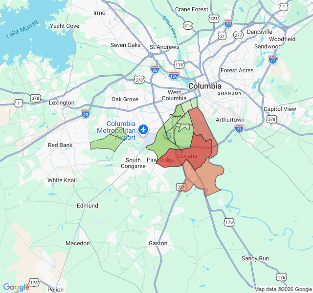 Map of septic coverage in Cayce, SC