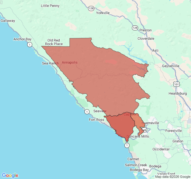 Map of septic coverage in Cazadero, CA