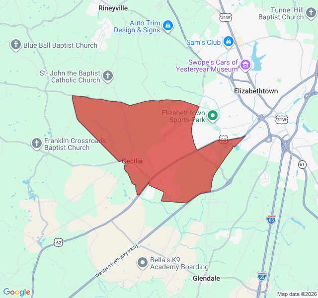 Map of septic coverage in Cecilia, KY