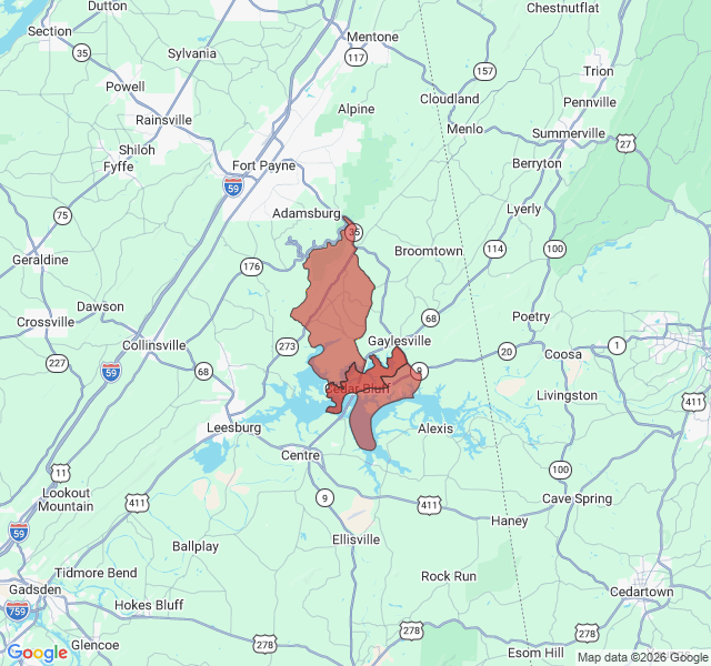 Map of septic coverage in Cedar Bluff, AL