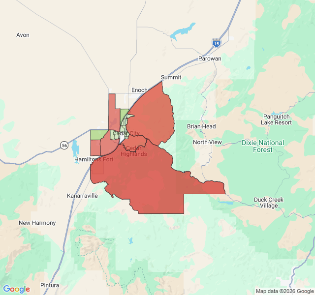 Map of septic coverage in Cedar City, UT