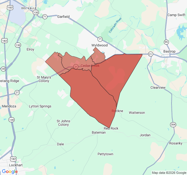 Map of septic coverage in Cedar Creek, TX