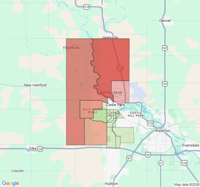 Map of septic coverage in Cedar Falls, IA