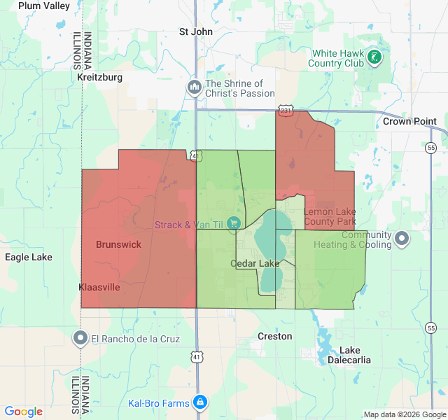 Map of septic coverage in Cedar Lake, IN