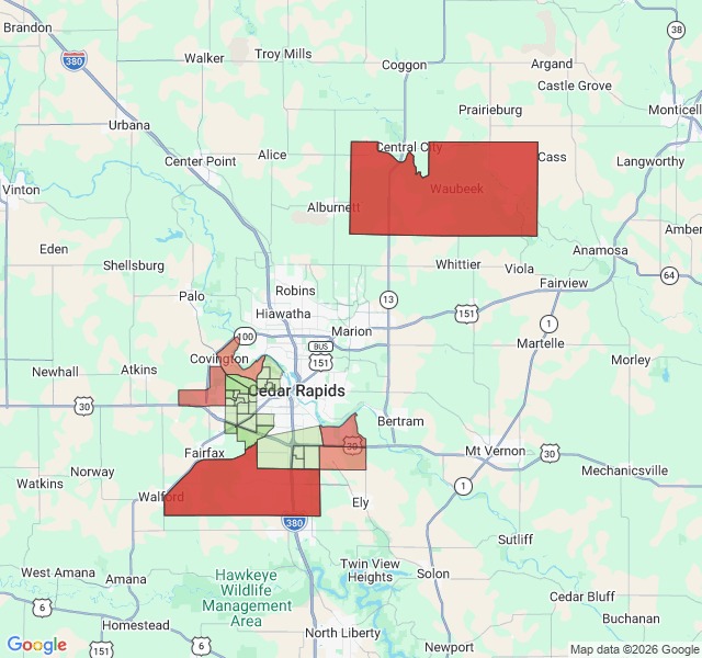 Map of septic coverage in Cedar Rapids, IA